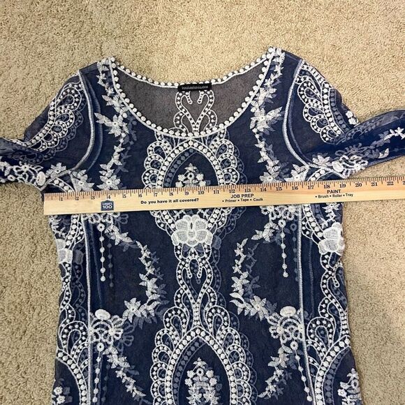 You Are Not Alone lace sheer‎ mesh embroidered boho long sleeved blue top size L - Picture 6 of 8